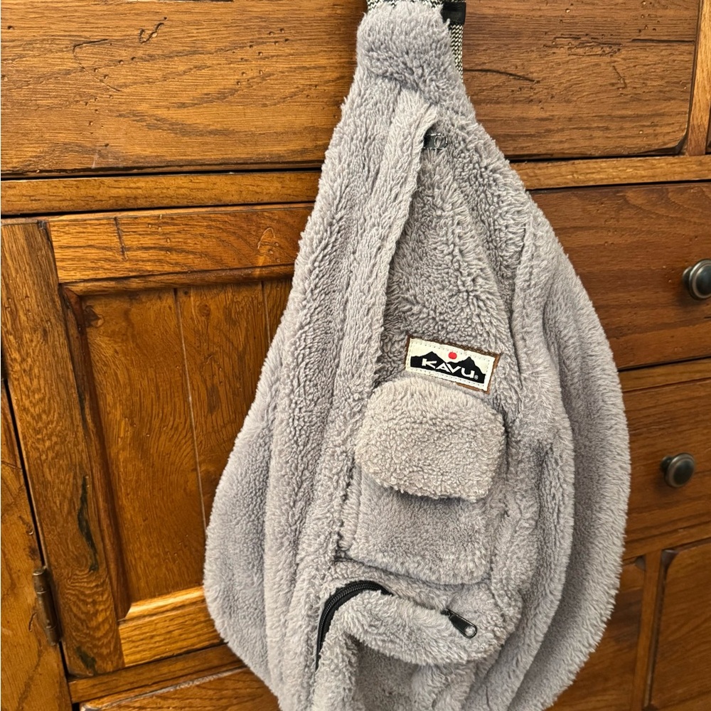 Kavu Soft Gray Fleece Sling Backpack